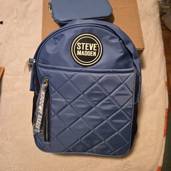 Brand New Steve Madden Blue Quilted Canvas Backpack - Picture 1 of 2